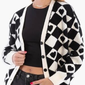 SAACHI Checkered Heart Cardigan